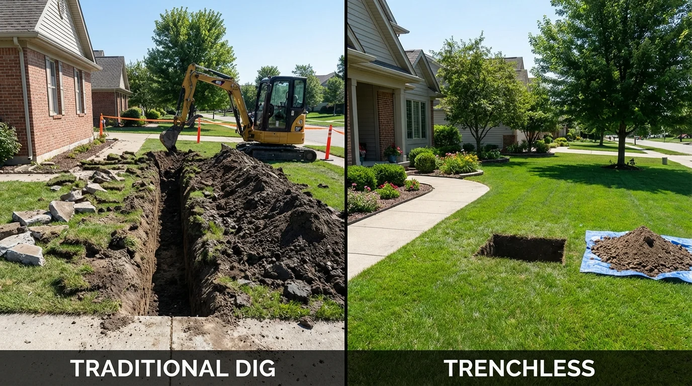 Trenchless sewer repair with minimal yard damage versus traditional excavation in Tillson, NY